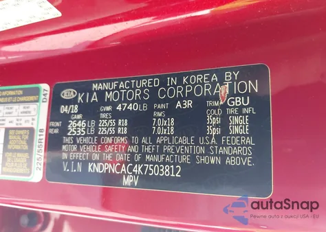 2019 Kia Sportage Ex из США, поврежденный, VIN KNDPNCAC4K7503812